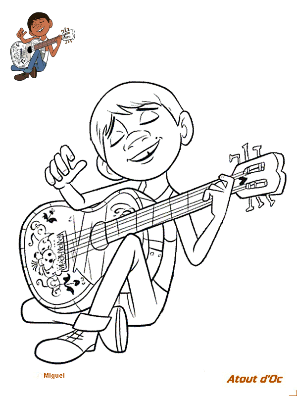 Coloriage Miguel Rivera Aspirant Musicien - Coco Disney à imprimer